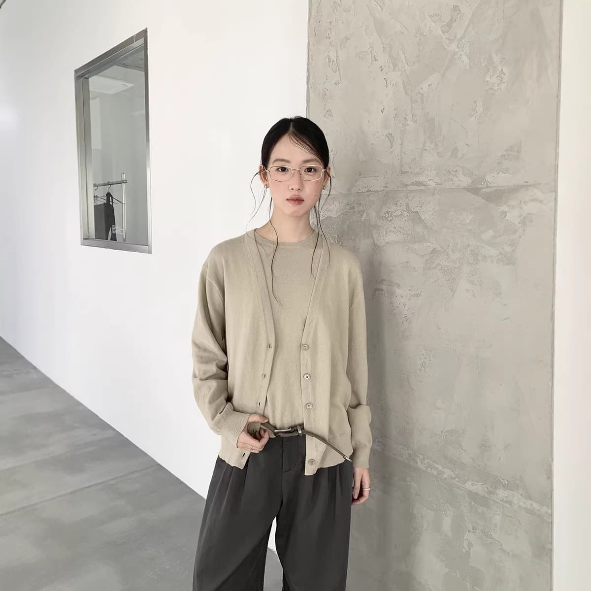 Love and Nancy Thirteen Lines 2026 Spring/Summer Pure Cotton Cardigan Lazy Style V-Neck Long Sleeve Knitted Sweater for Women 03704