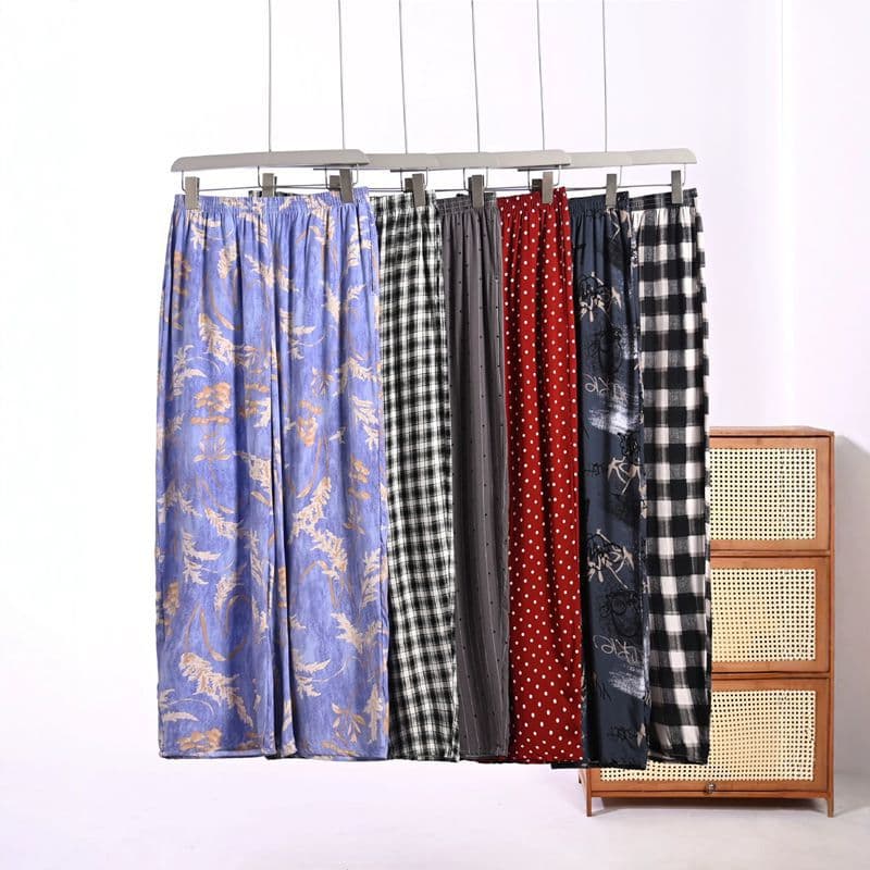 Spring/Summer New Cotton Silk Fashion Print Casual Pants for Women, Plus Size Loose Curved Leg Pants, Thin Versatile Slimming Long Pants