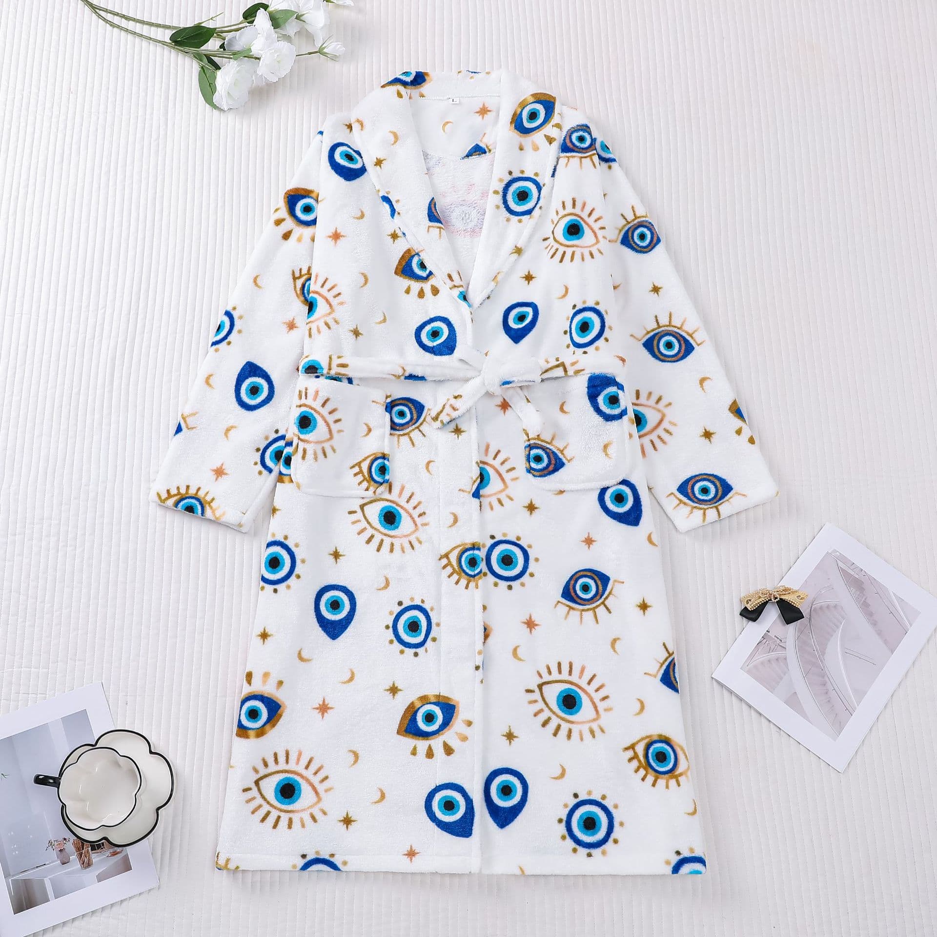 New Winter Women's Flannel Robe with Print, Womens Nightgown for Cross-Border Trade