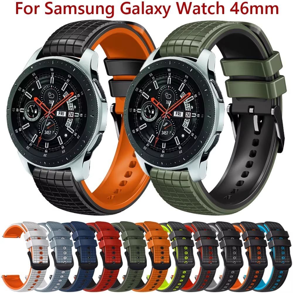 20mm 22mm grid pattern two-color silicone strap suitable for Huawei GT5/4 Samsung Watch65 46mm strap