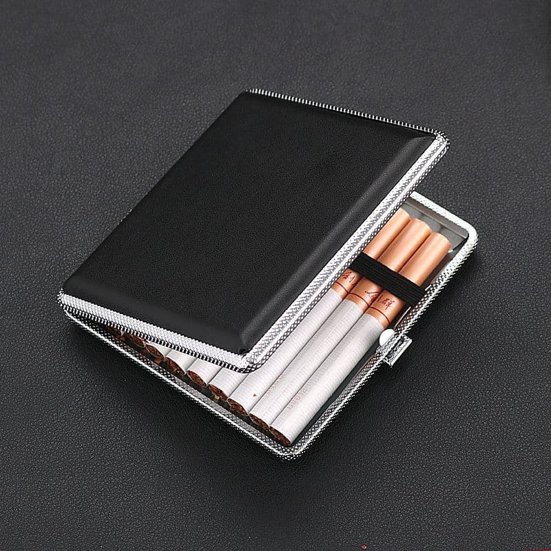Wholesale leather textured cigarette case, men's quality lightweight 20-piece metal laminated cigarette case, cigarette holder, factory direct selling smoking accessories