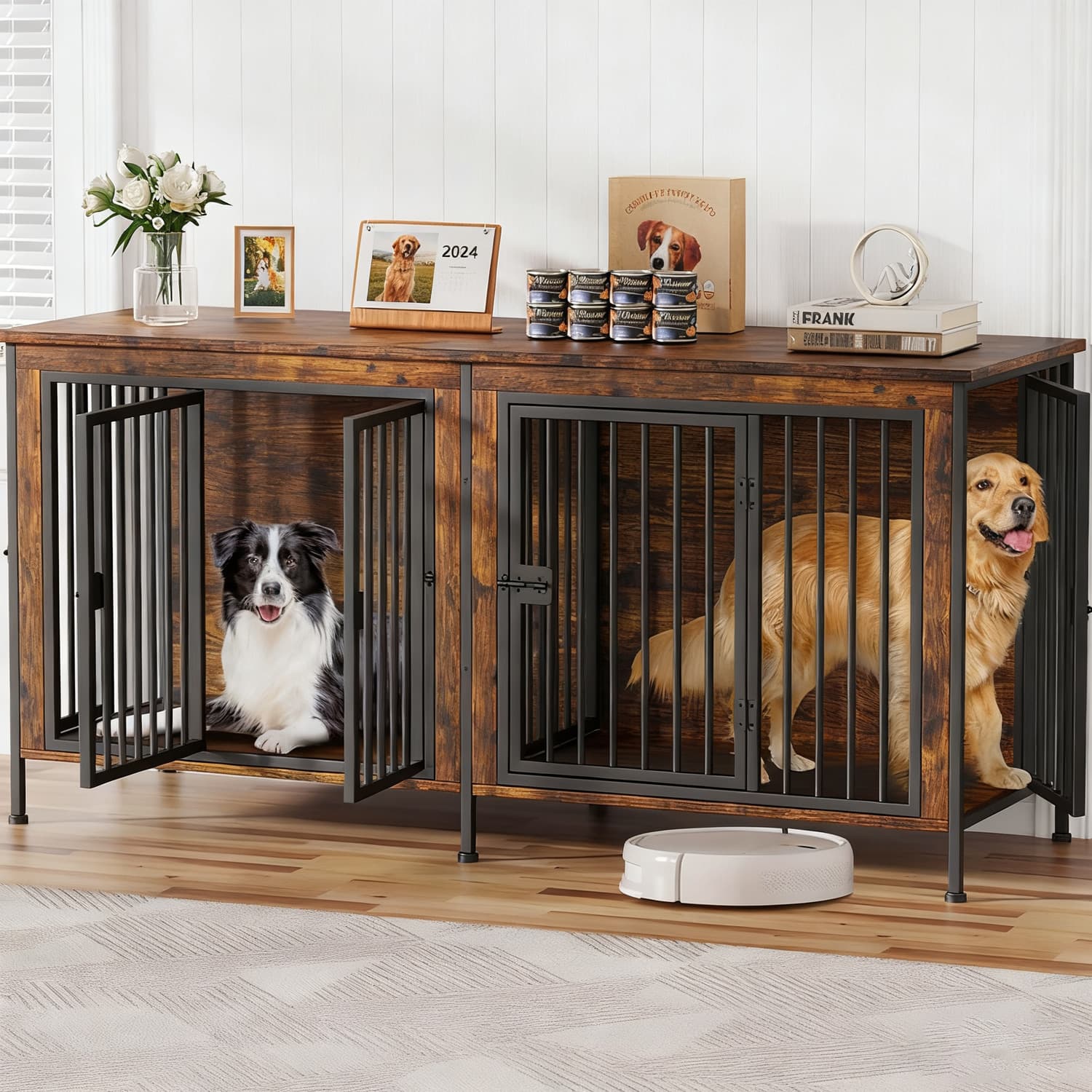 Amazon Cross-Border Hot Selling Large Size Dog Cage Thickened Iron-Wood Combination Dog Cage Dog House Custom Production
