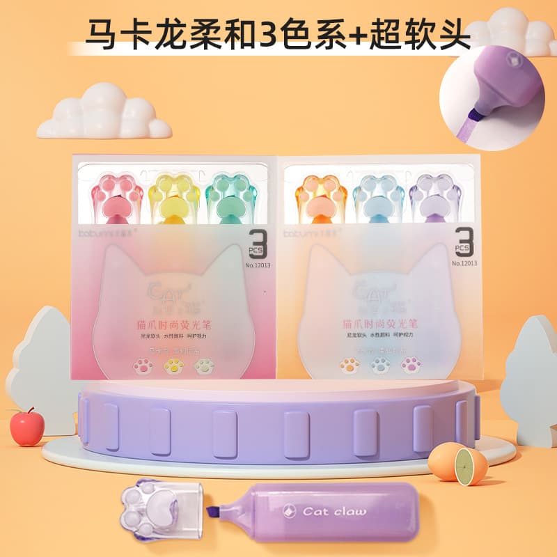 Fashionable Cat Claw Soft Tip Fluorescent Pen Large Capacity Cute Handmade Marker Pen Creative Stationery Supply for Gifting