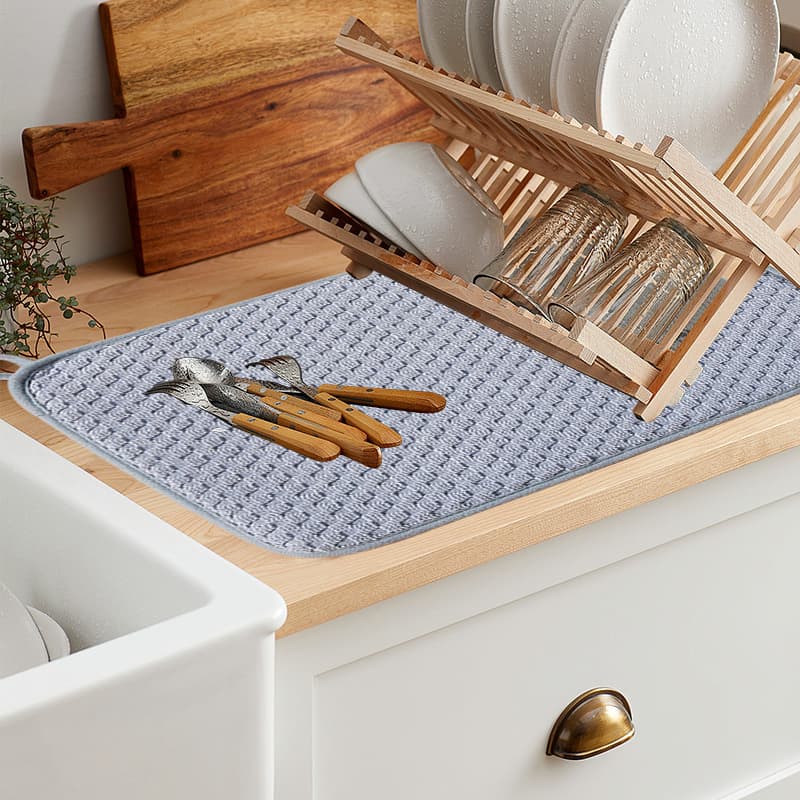 Cross-border microfiber kitchenware draining and drying mat, household countertop kitchen heat insulation mat, water-absorbing and quick-drying tableware mat