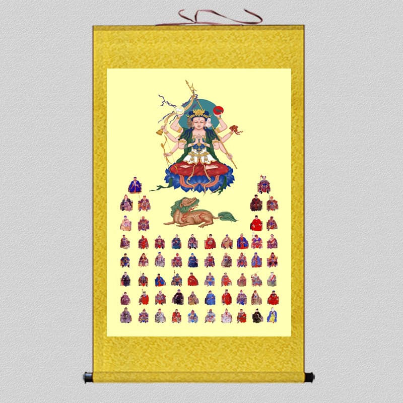 New Sixty Jiazi Deity Portrait Hanging Scroll - Sixty Tai Sui 60 Huajiazi Yuanjun Image, Silk Scroll for Taoist Temples and Shrines