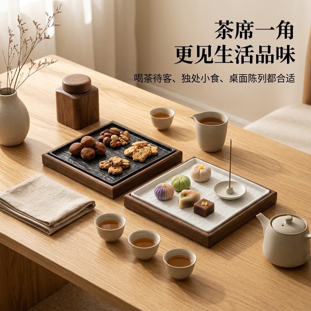 Japanese Walnut Wood Ceramic Tray Square Tea Tray Home Snack Dessert Plate Table Coffee Table Storage Tray
