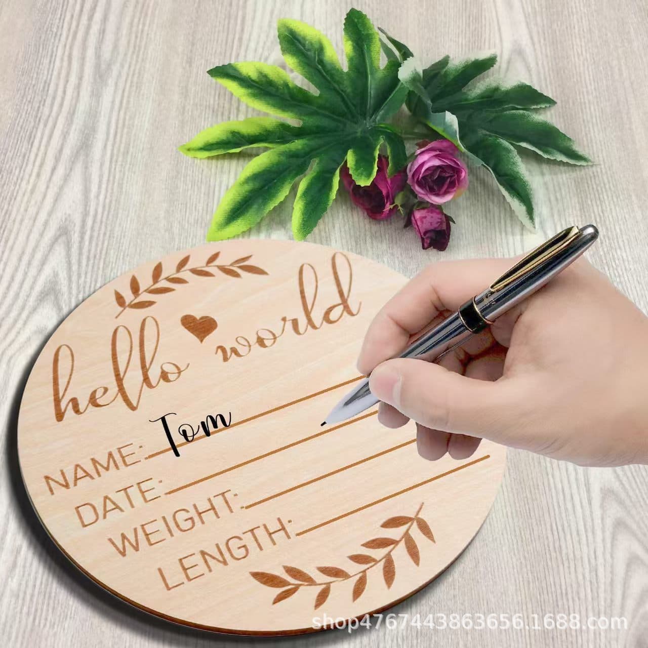 Cross-border wooden baby commemorative plaque round wood piece helloword round wooden newborn month plaque shooting guide