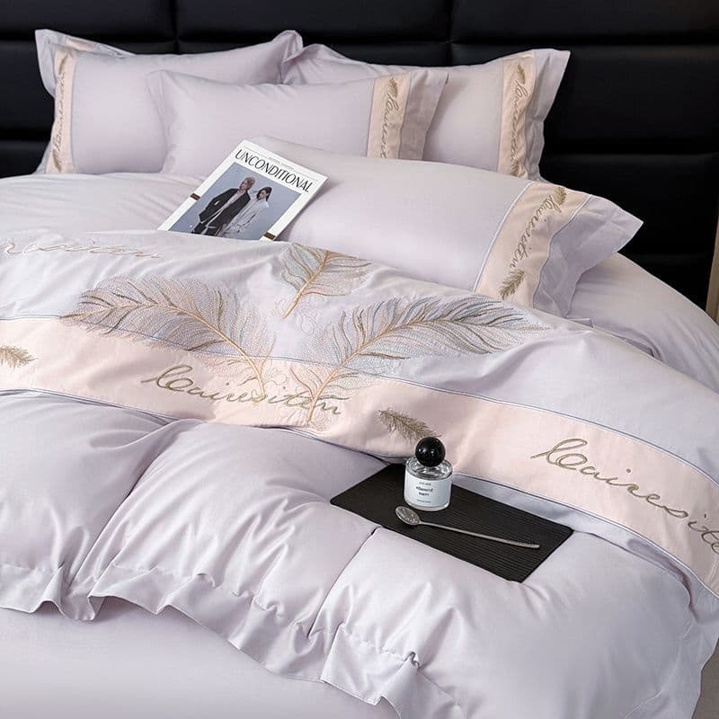 High-end luxury Class A 180-count long-staple cotton four-piece set, pure cotton sheet with fitted sheet embroidered duvet cover for naked sleep bedding