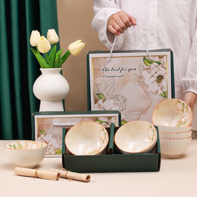 Japanese ceramic tableware gift bowl set creative ceramic bowl gift box set bowl blue and white porcelain bowl activity hand gift