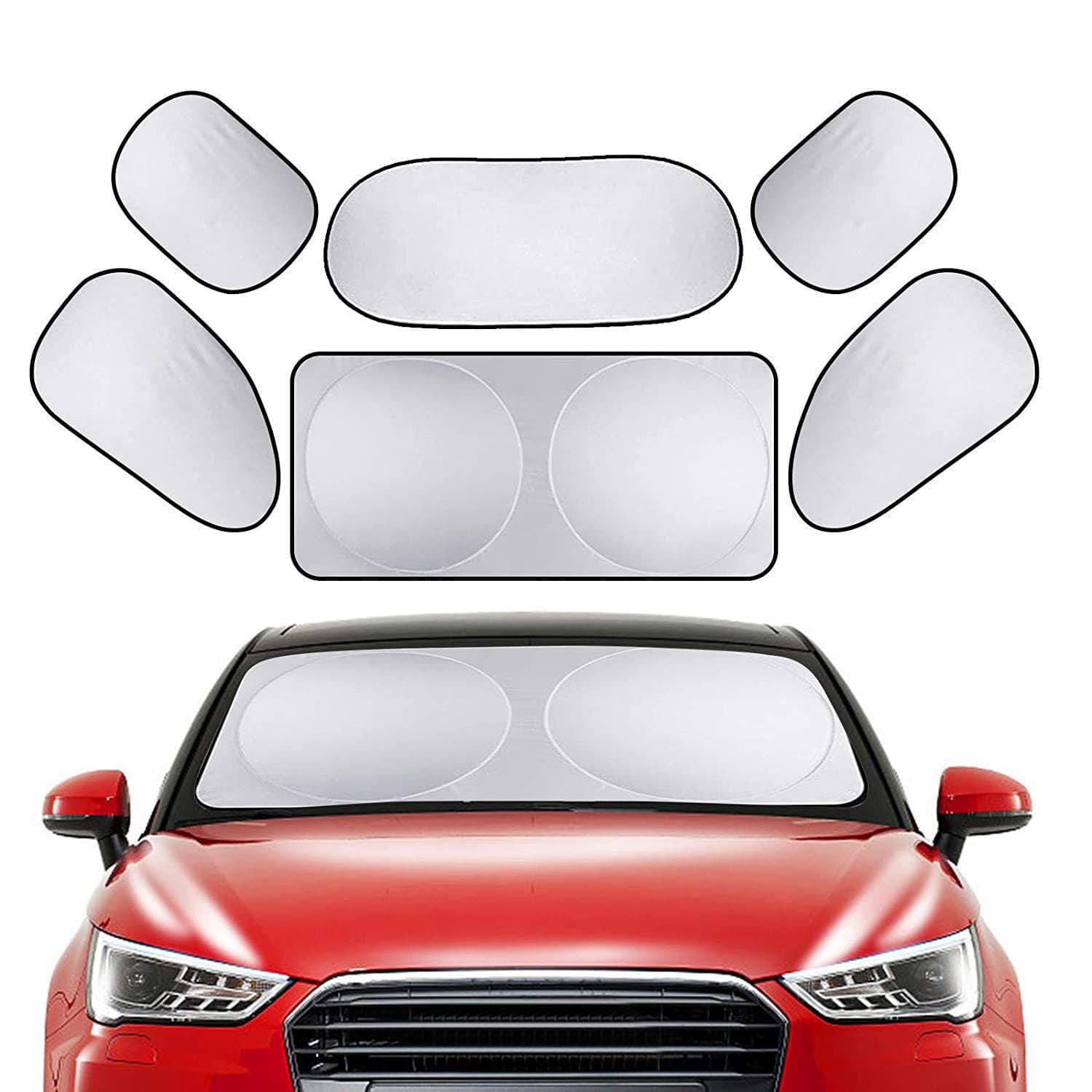 Car Sun Shade Front and Rear Windshield Window Sun Protection Heat Insulation Storage Bag Silver-Coated 6-Piece Set Summer Essential