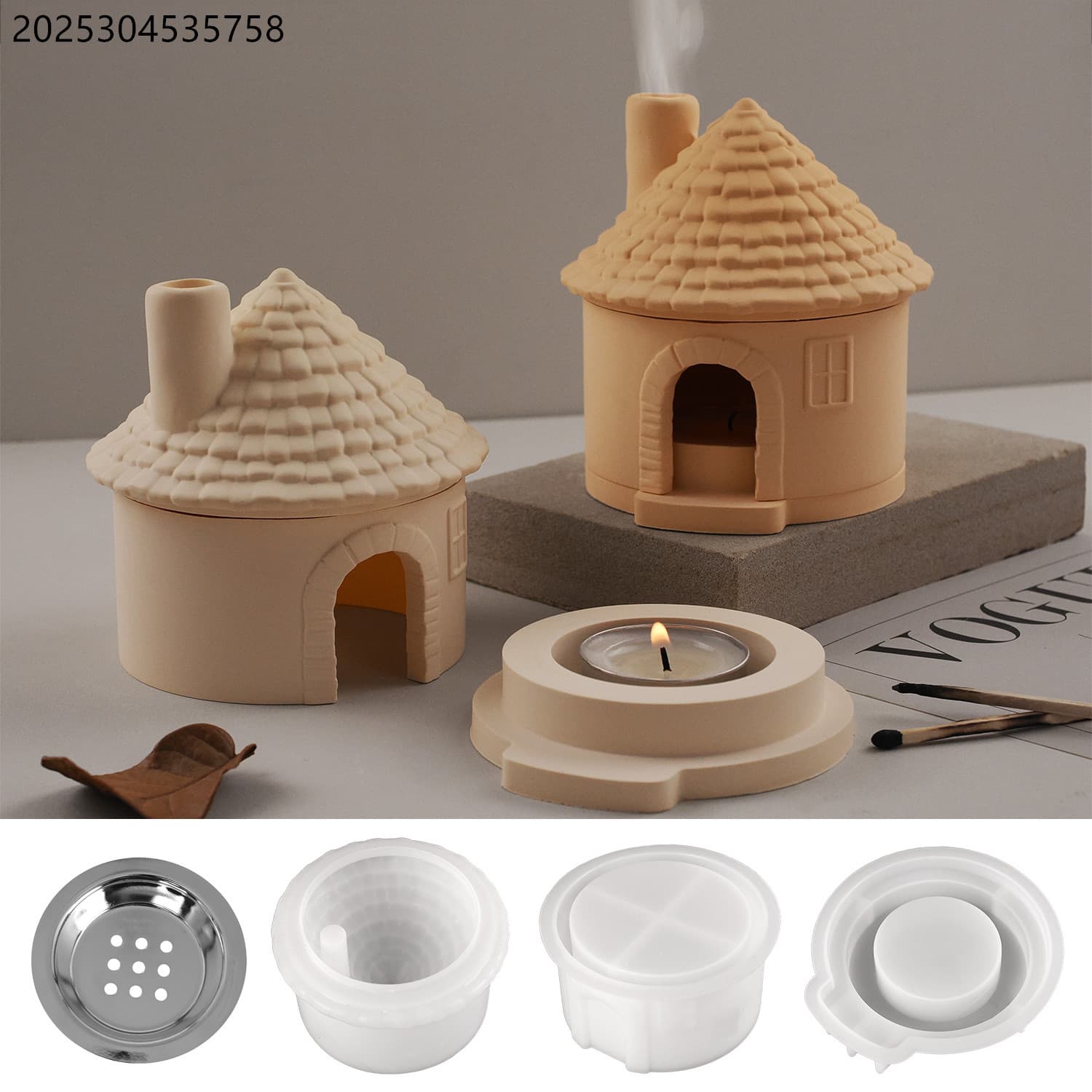 Barbara diy glue cement hut house chimney candlestick aromatherapy jar aromatherapy stove plaster silicone mold