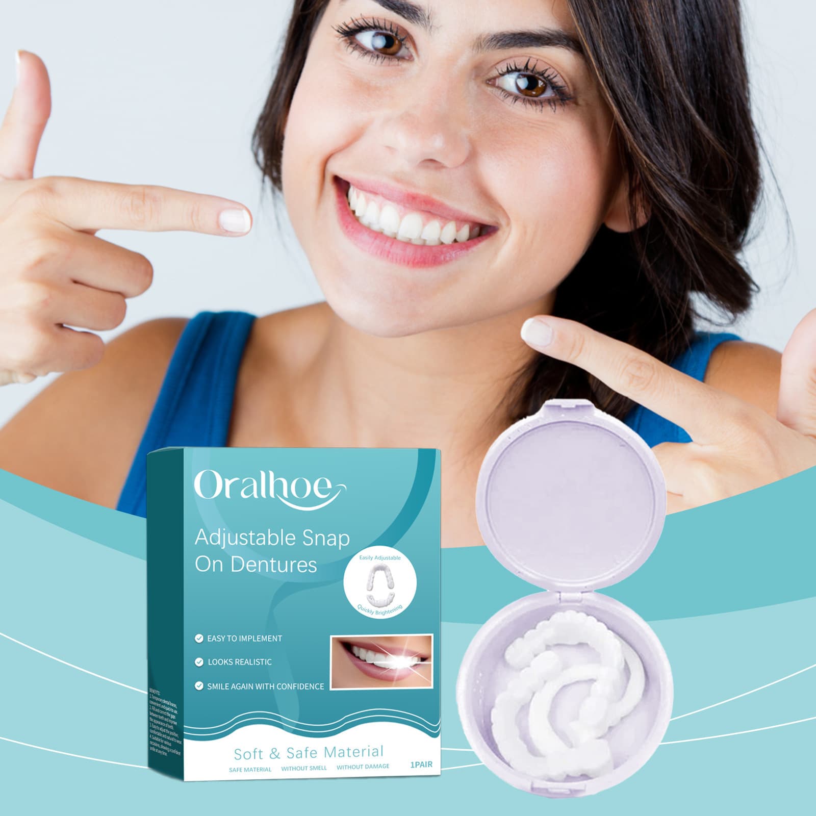 ORALHOE adjustable snap-on denture comfortable natural temporary filling set for teeth