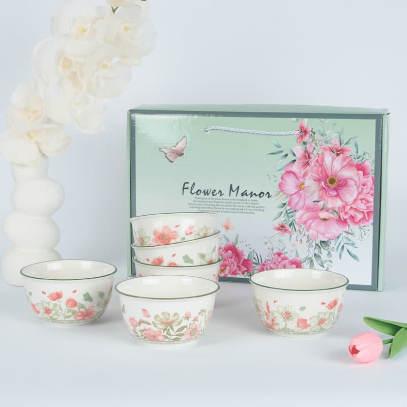 Ceramic bowl tableware set gift box underglaze color souvenir 4.5 inch small bowl simple gift store promotion item