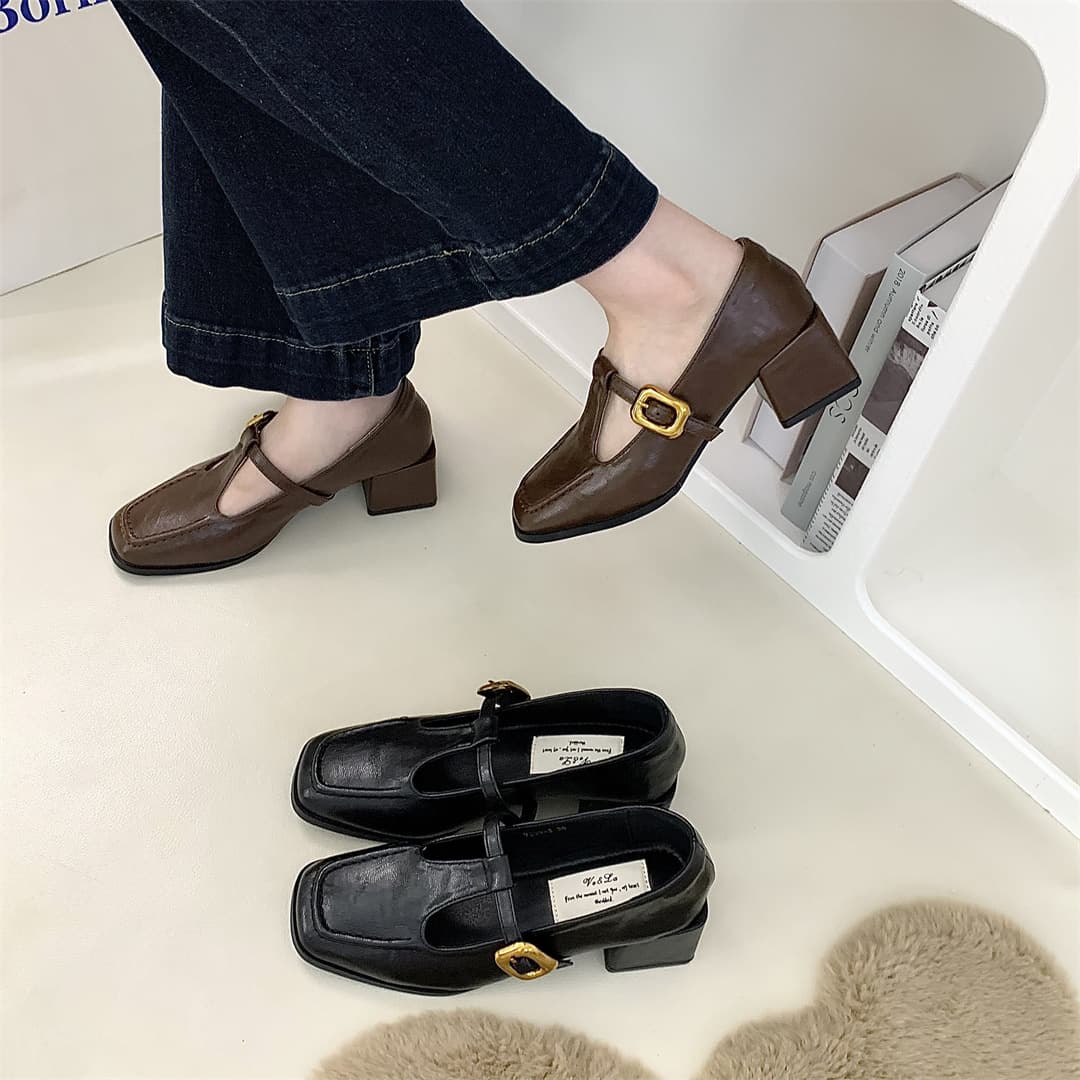 Niche Design Chunky Heel Loafers Early Autumn Square Toe Leather Shoes French Vintage Mary Jane Shoes for Women