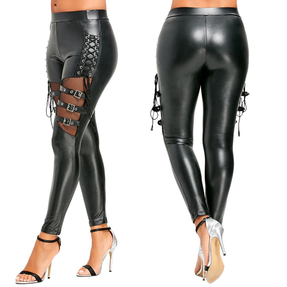 Sexy lingerie women's matte leather pants nightclub stage ds performance suit tights slim leather pants 6840
