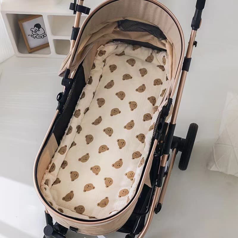 Baby Stroller Pad, Crinkled Fabric with Bean Fleece, Thickened and Warm for Autumn and Winter, Machine Washable, Baby Stroller Cotton Pad
