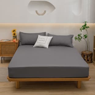 Solid Color Skin-friendly Washed Cotton Fitted Sheet Simple Single Piece Mattress Pad Anti-slip Protector Bed Cover Set