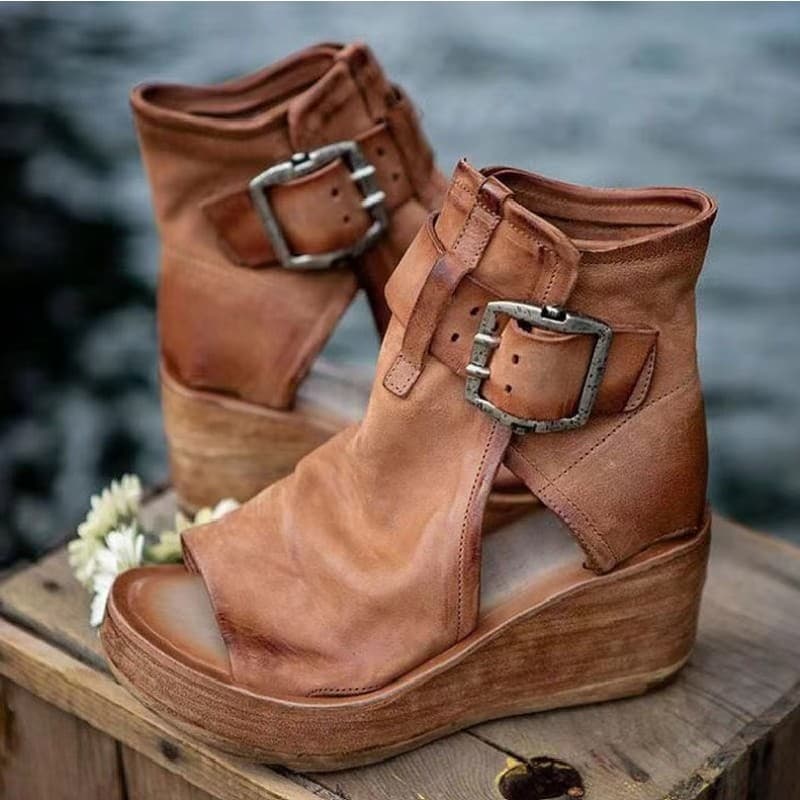 Roman Sandals Women Summer High Heel Fashion Women's Shoes 2025 New High Top Wedge Booties Thick Sole Peep Toe Sandals Women 43