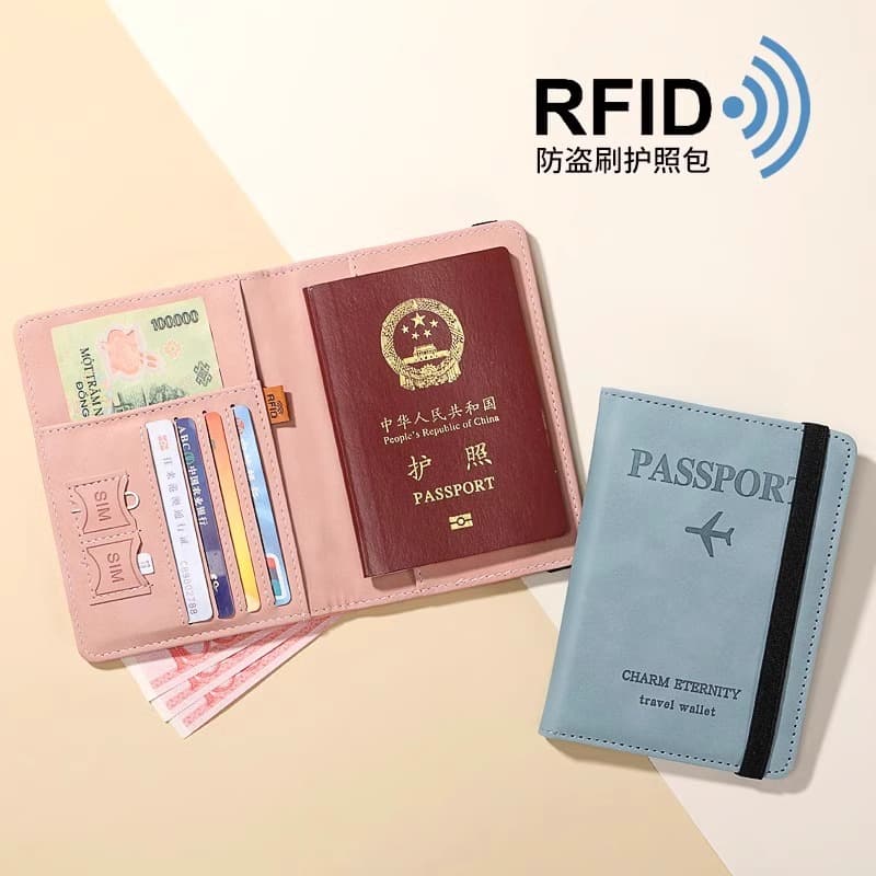 Passport Holder Cover with Ticket and Boarding Pass Slot, Portable Travel Document Organizer for Men and Women, Anti-Theft and RFID Blocking