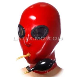 Natural latex mask with transparent lenses, fun latex headgear, latex mask with zipper for role play