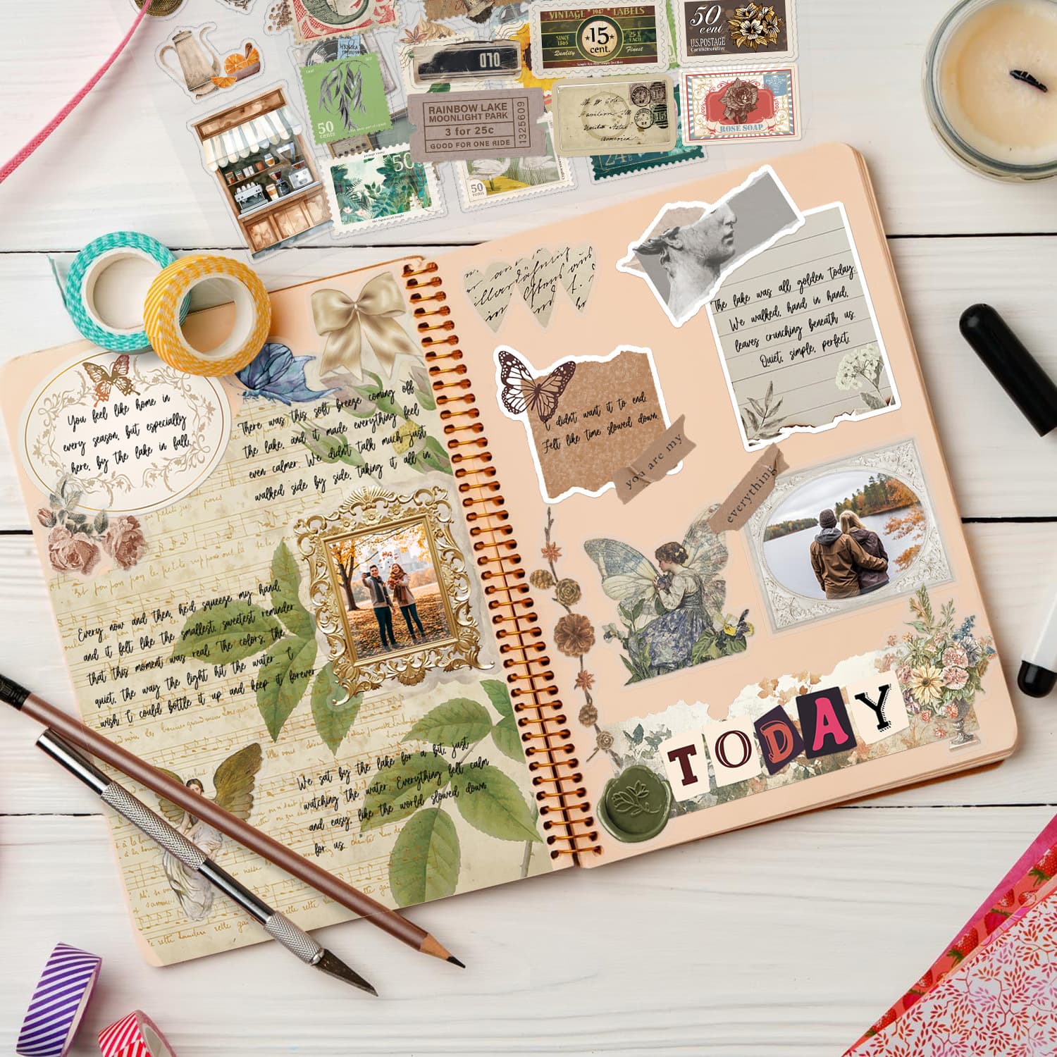 Cross-border retro material paper sticker set DIY letter sticker scrapbook decoration journal material retro sticker book