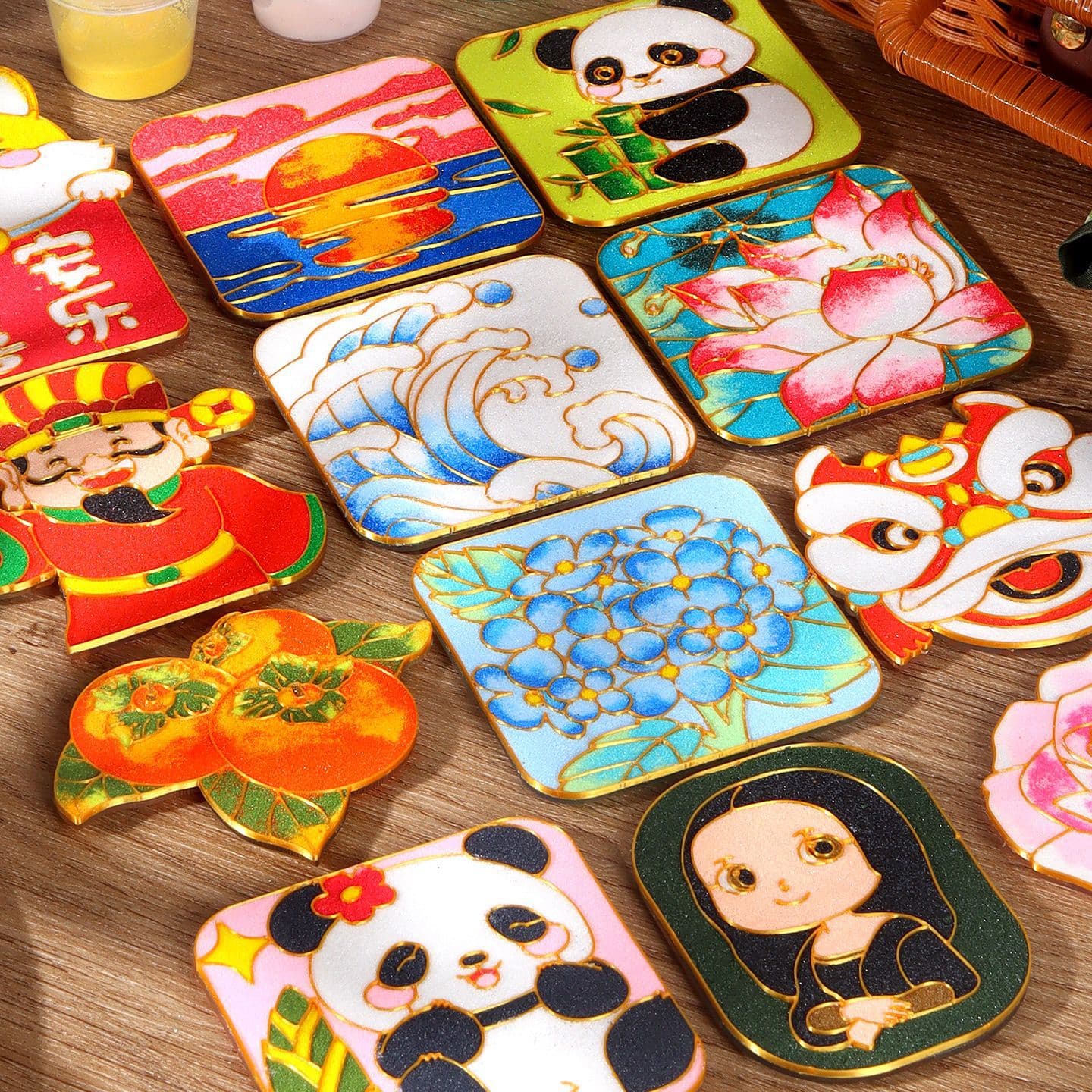 No cloisonné enamel creative refrigerator magnet, magnetic DIY craft, traditional Chinese style refrigerator magnet material kit, event gift.