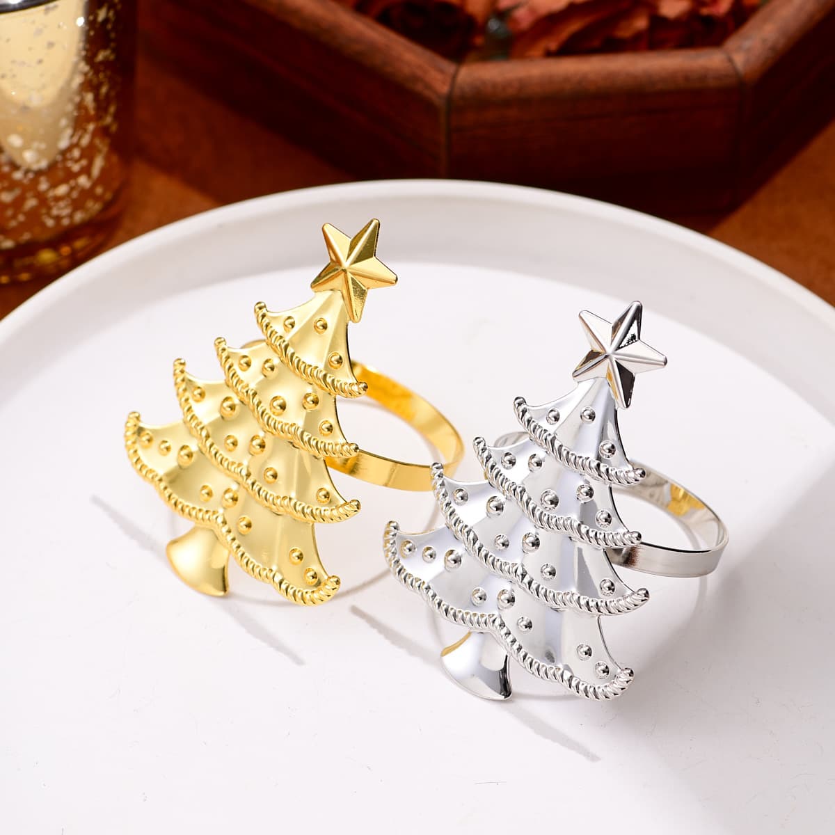 Cross-border European and American mouth cloth ring Christmas tree metal napkin buckle napkin ring napkin ring mouth towel ring hotel table setting manufacturer