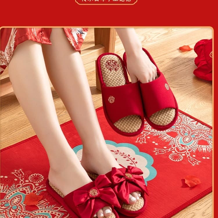 Wedding Slippers Red Festive Pair Summer Newlywed Couple Light Luxury Morning Robe Companion Bride Indoor