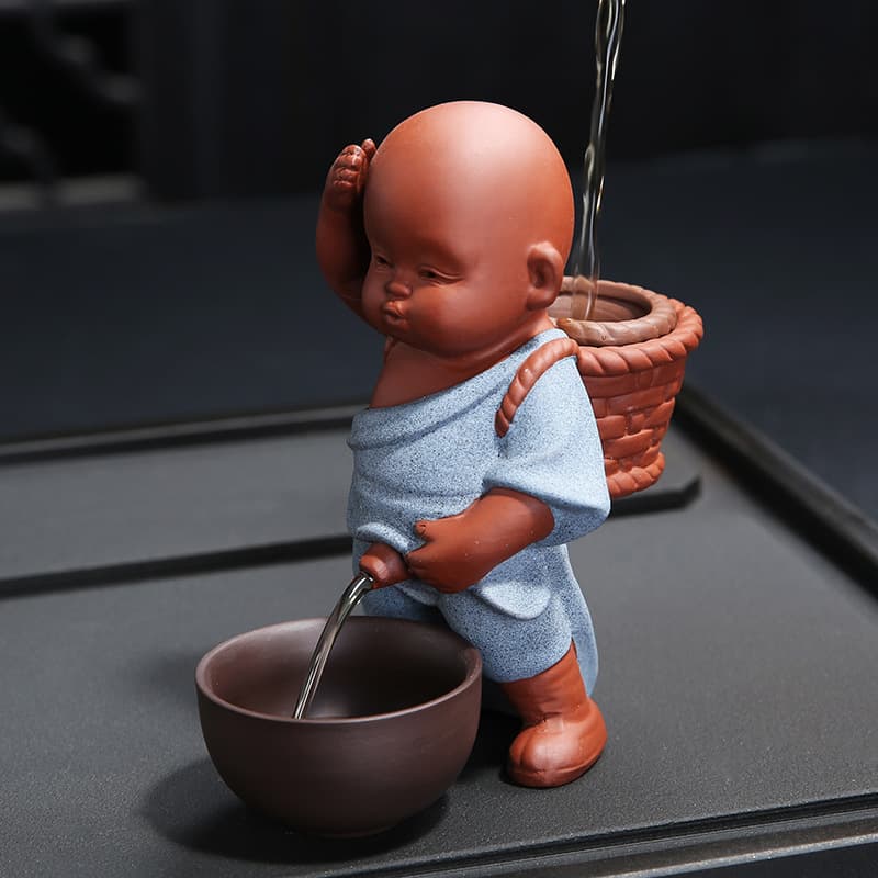 Purple Sand Peeing Monk Tea Pet, Innovative Urinating Boy Doll Tea Set, Spraying Ceramic Character Artwork for Tea Table