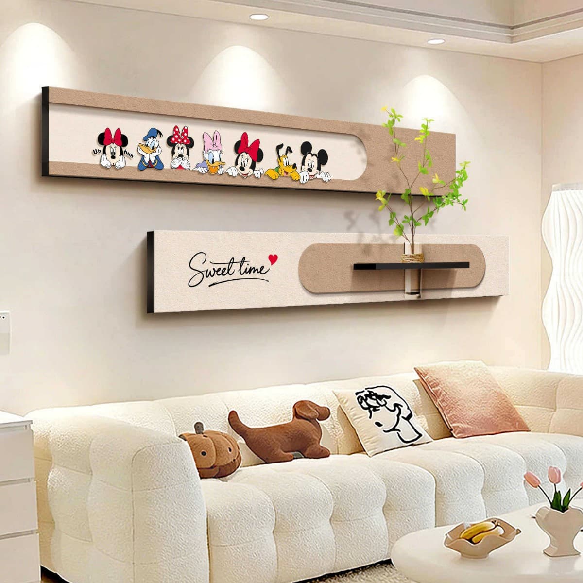 Mickey Mouse Living Room Decorative Painting 2026 New Model Sofa Background Wall Hanging Painting Hydroponic Green Plants High-End Creative Two-Piece Painting Set