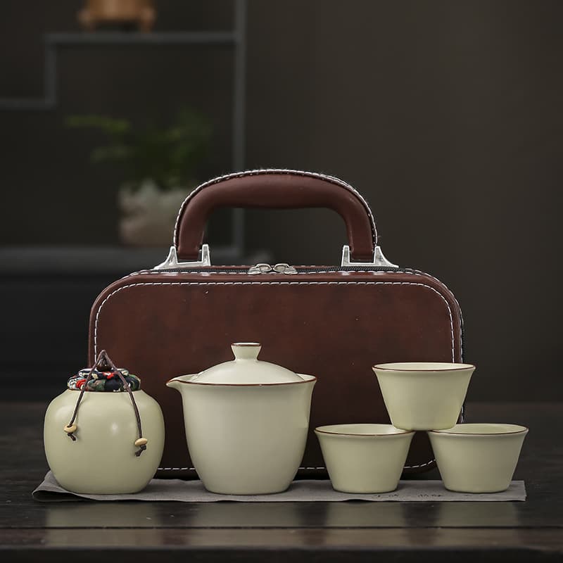 Travel Tea Set, Convenient Outdoor Ceramic Ru Kiln Quick Cup Set for Business Events and Souvenir Gifts with Custom LOGO
