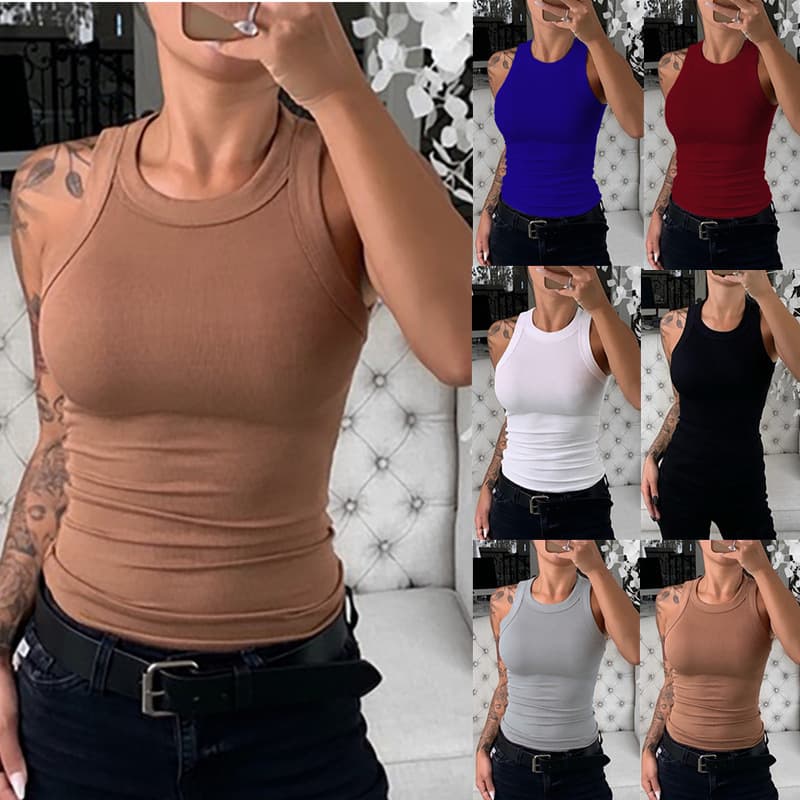 European American Women's Wish Amazon New Summer Solid Sleeveless Slim Fit Top Tank Top