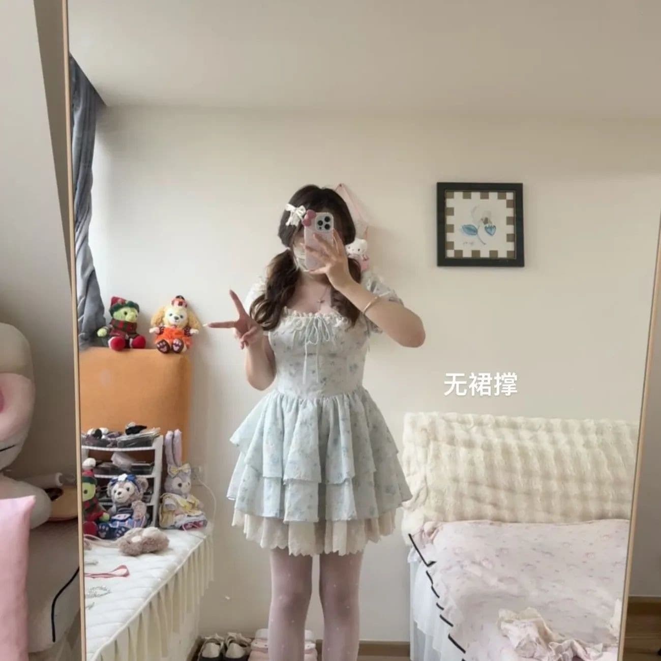 French sweet floral puff sleeve dress, summer new style, waist-cinching, pure lustful princess tutu skirt