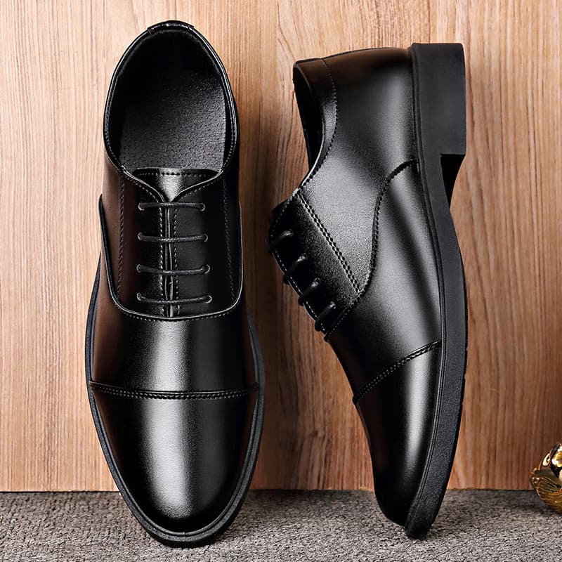 Temu Southeast Asia Business Casual Leather Shoes, Versatile Fashion Formal Lace-Up Men's Shoes, Soft Leather Square Heel