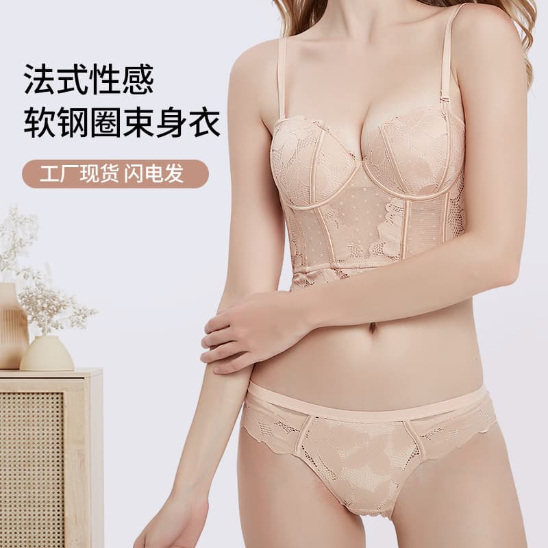 French-style corset bra set for women, slimming and shaping for large busts, summer style.