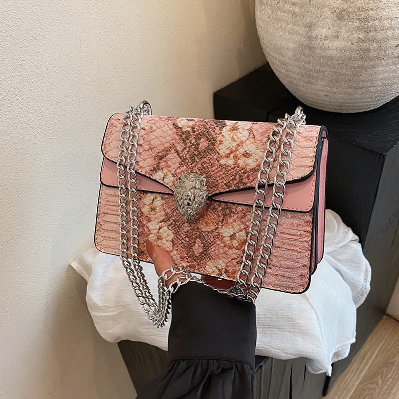 Crossbody Bag for Women 2025 New Trendy Fashion Snake Print Shoulder Small Square Bag Chain Women's Bag