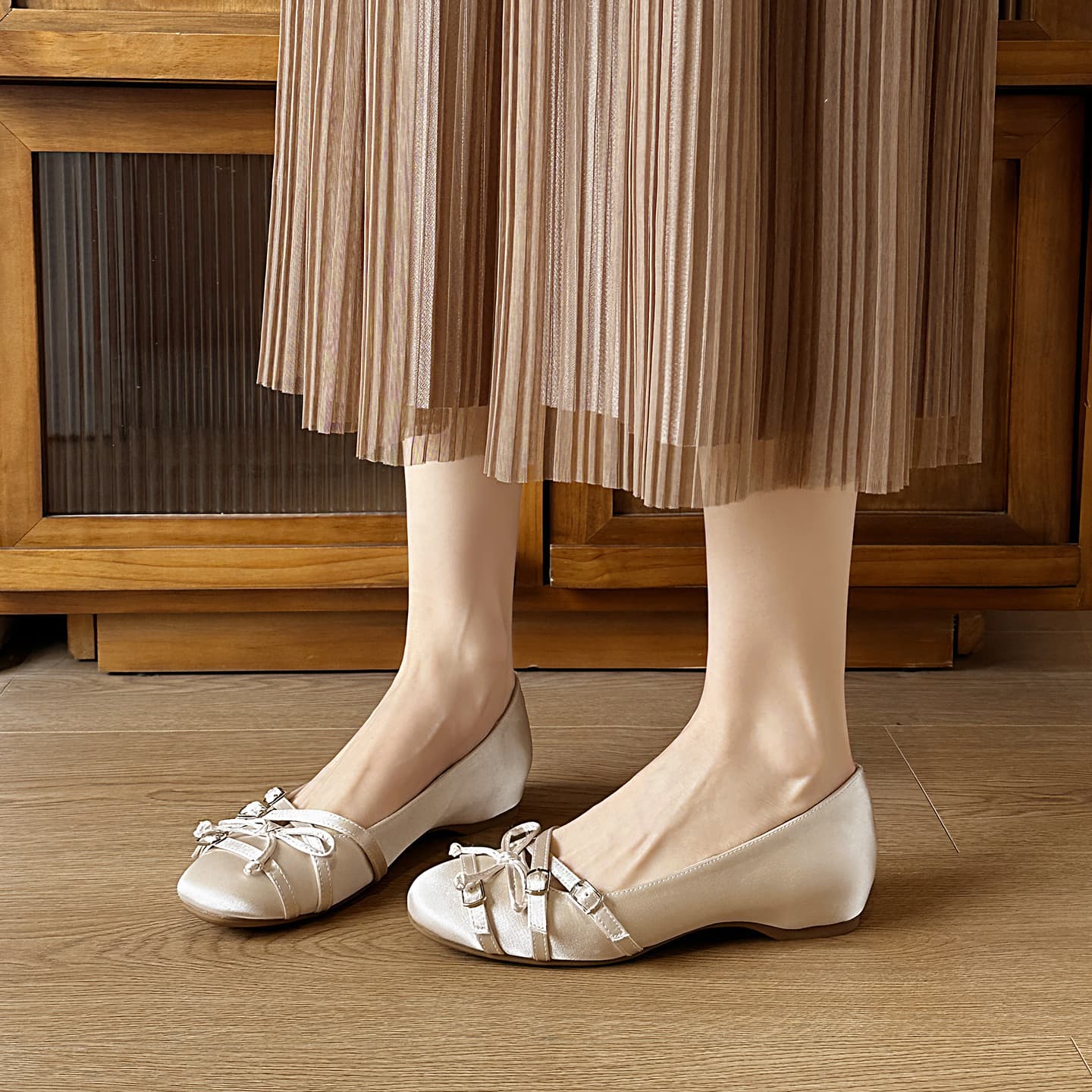 French Square Toe Bow High-Heel Ballet Mary Jane Shoes for Women, New Style with One-Strap, Plus Size Available