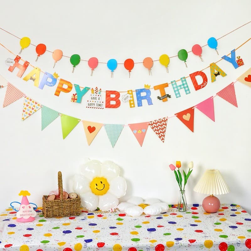 Trendy Birthday Decoration Banner Bunting Flag Kids First Birthday Party Decoration Triangle Pennant Garland