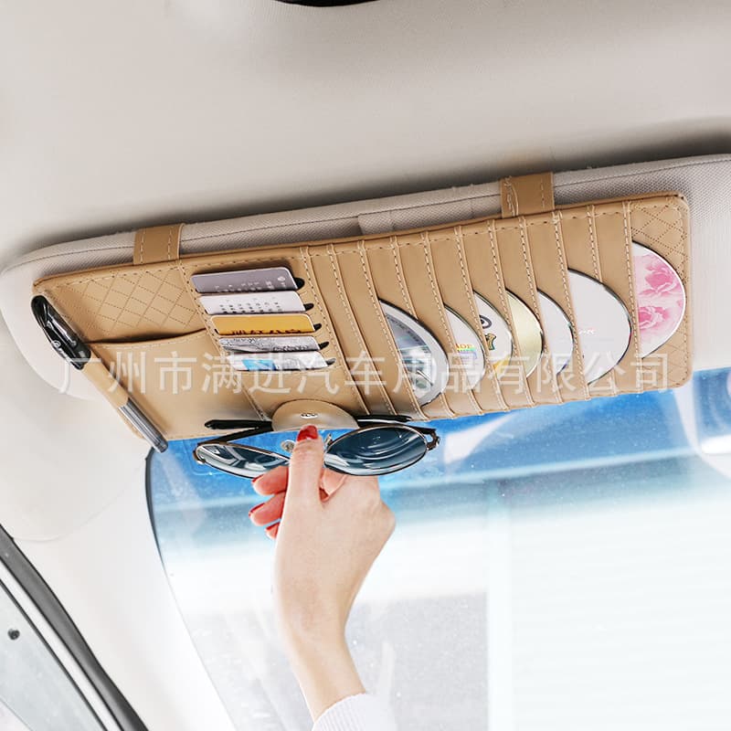 Car Card Pouch Storage Bag, Leather CD Panel Disc Organizer, Sun Visor Storage Compartment for Vehicle