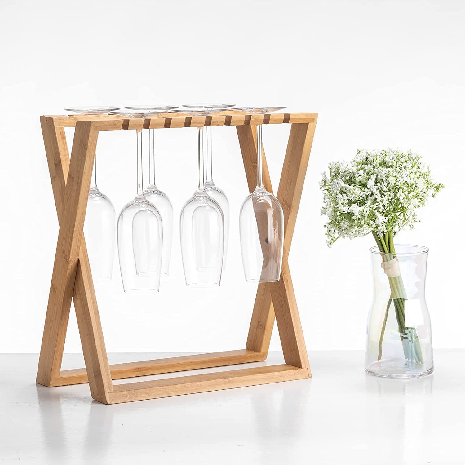 Creative bamboo X-shaped wine rack, simple wine glass holder, portable wine glass holder, folding bamboo red wine glass holder
