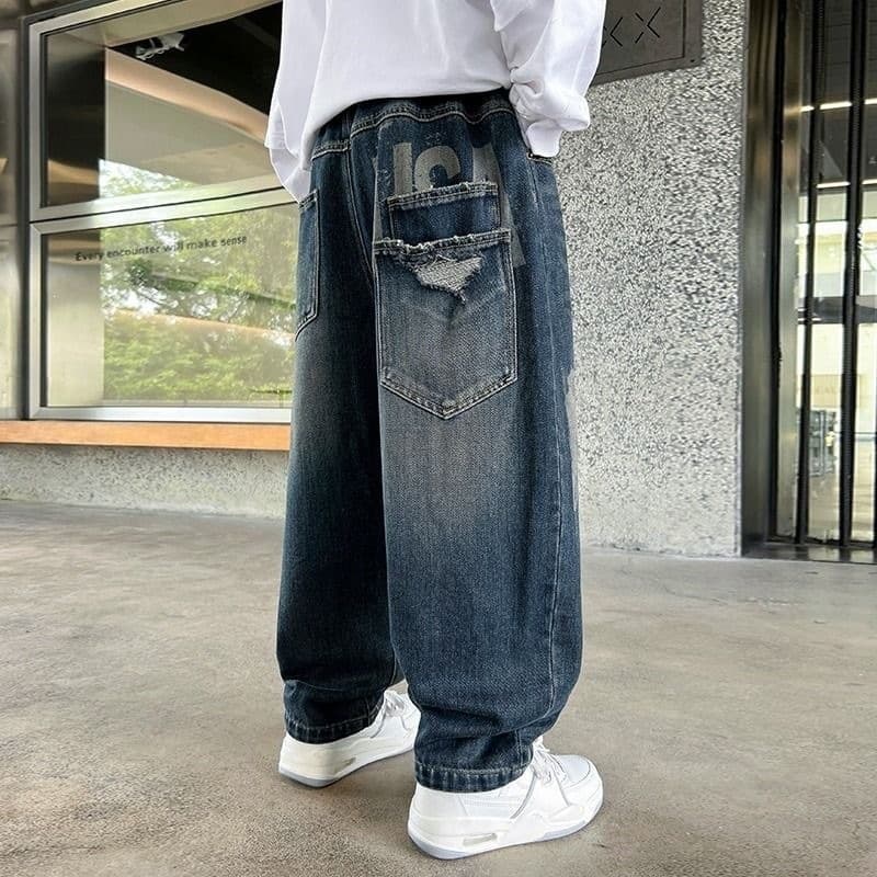 Boys' Spring/Autumn New Jeans, Korean Fashion Harem Pants, Bold Big Kids' Dad Pants, Curved Leg Pants