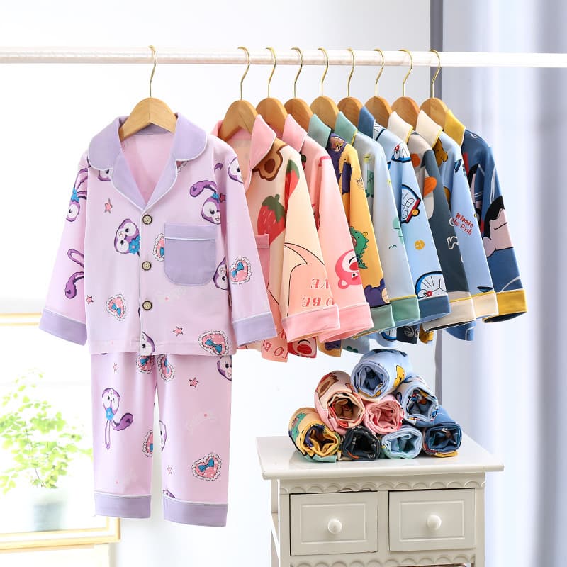 Chunqiu Children's Pajamas Boys Cotton Long Sleeve Cardigan Lapel Baby Homewear Full Cotton Set for Older Boys