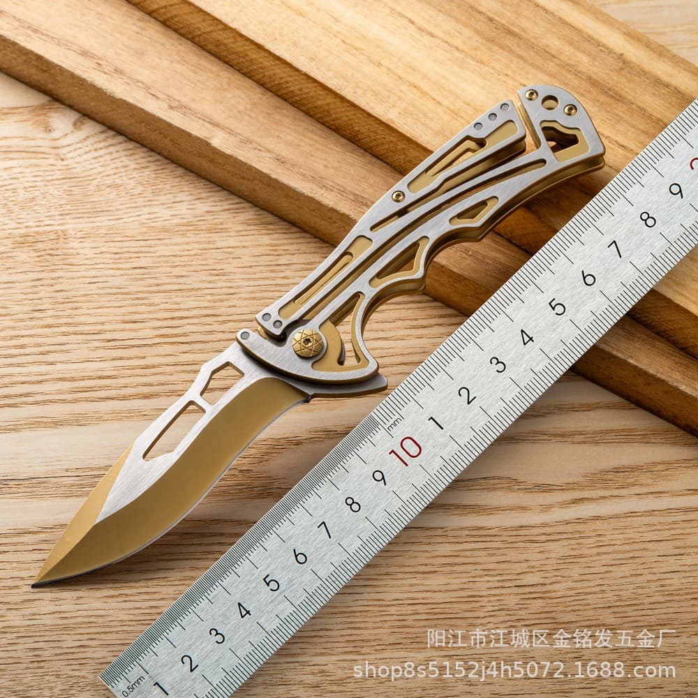 In-stock Full Steel and Wood Handle Folding Knife for Camping Hiking Portable Outdoor Knife for Cross-border European and American Markets