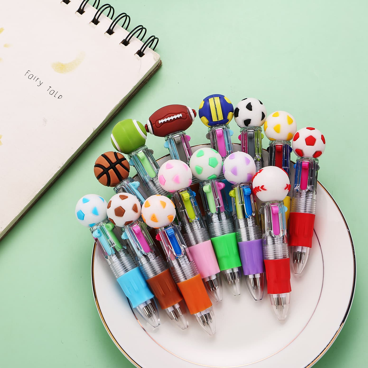 Cross-border football small four-color ballpoint pen cartoon cute head color ballpoint pen portable student writing pen press pen