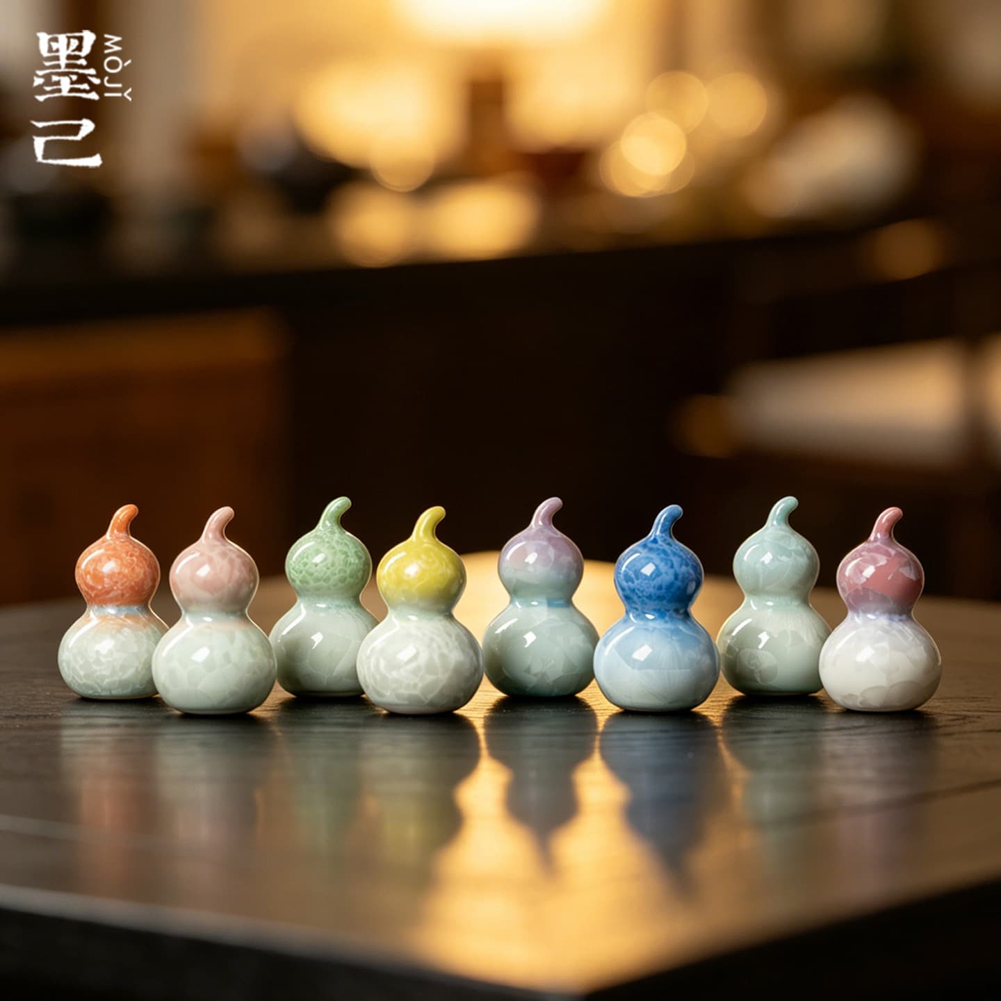 Moji Crystalline Glaze Ceramic Seven-Color Gourd Tea Pet Ornament Home Decor Creative Tea Set Accessory Decorative Figurine