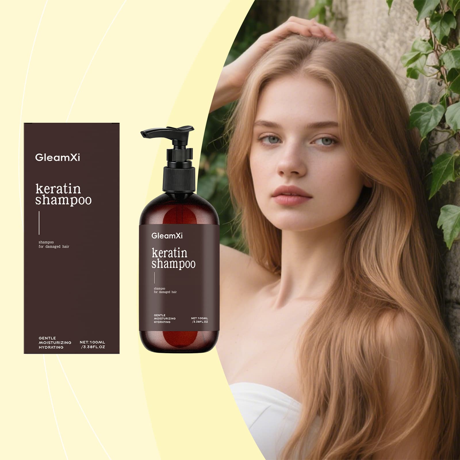 Gleamxi Keratin Shampoo Gentle Scalp Cleansing Refreshing Hair Silky Smooth Shampoo