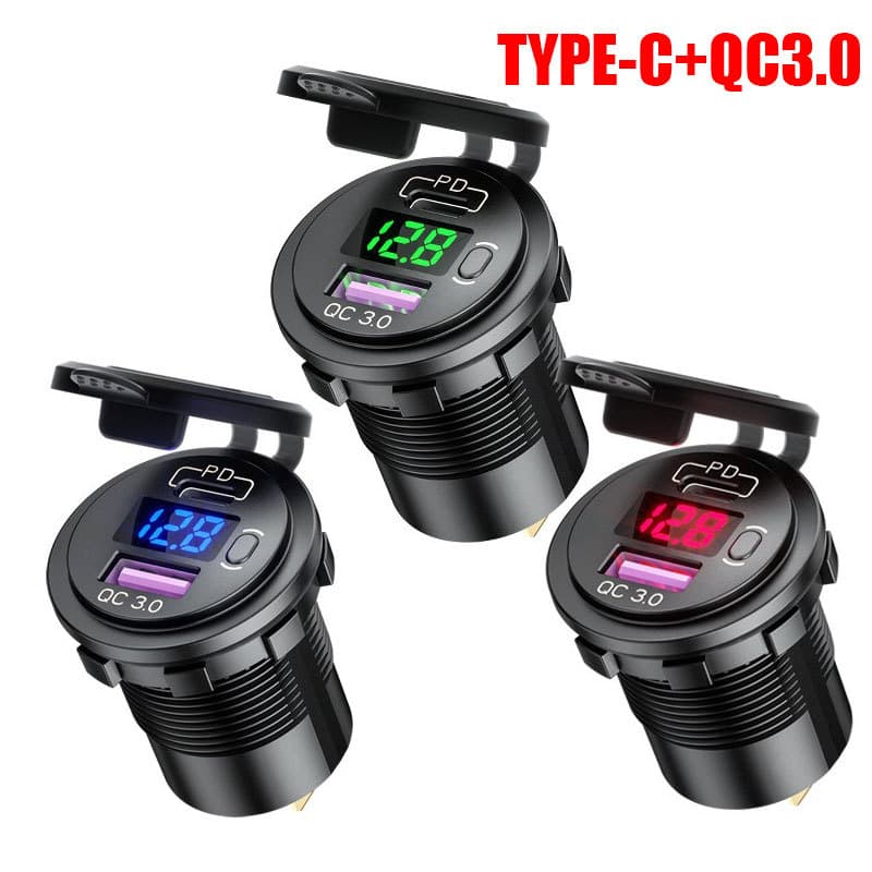 Car Charger Type-C Digital Display Charging Port for Motorhome RV Car Modification USB Phone Fast Charging Car Charger