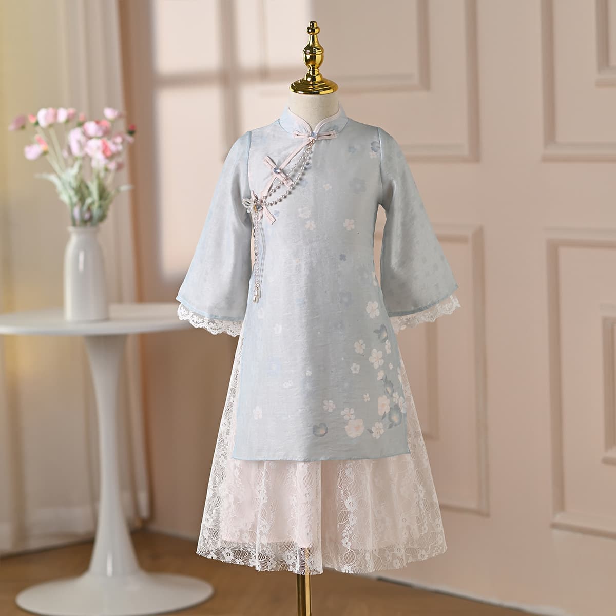 2025 Autumn New Girl's Cheongsam Hanfu Dress, Children's Ancient Chinese Style Fake Two-piece Chinese Dress