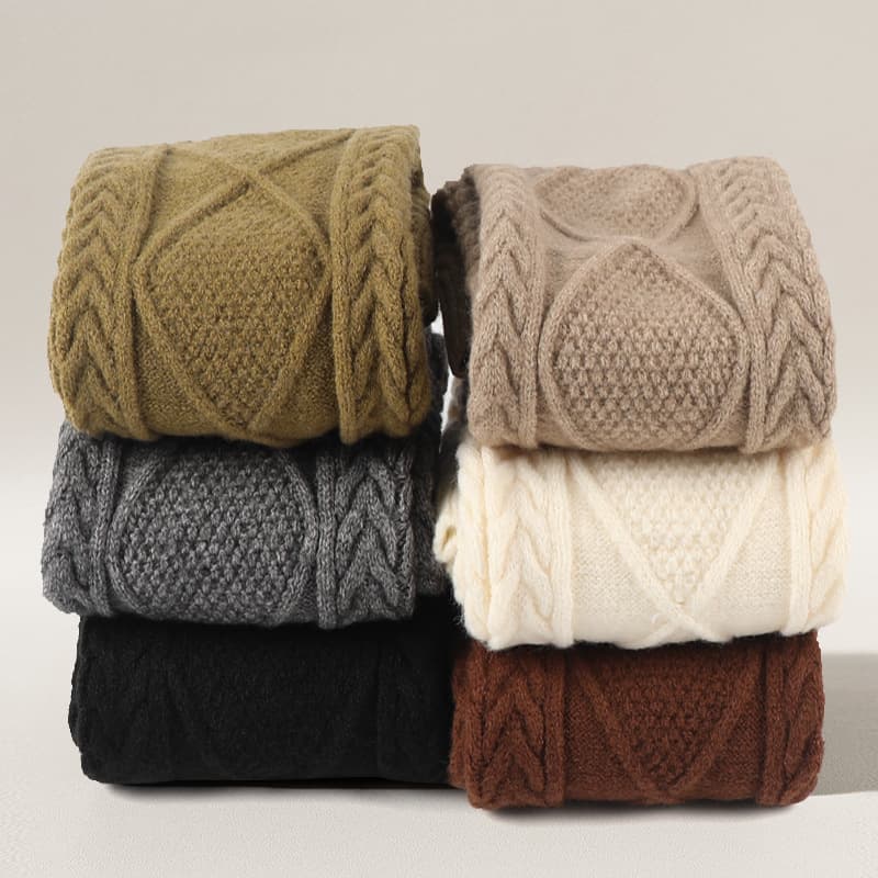 Solid Diamond Cable Knit Over-the-Knee Socks Women's Winter Warm