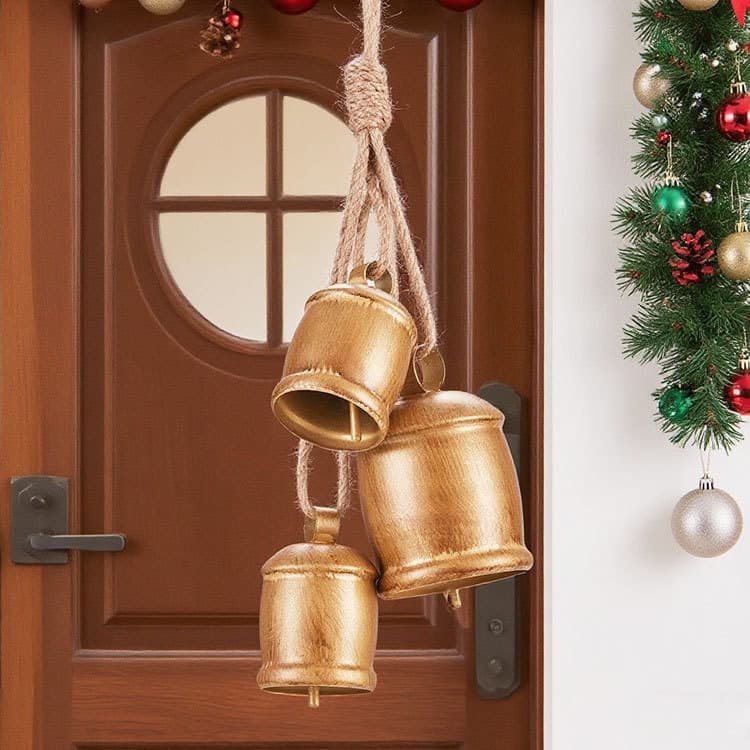 Cross-border New Christmas Bell Hemp Rope Metal Bells Retro Horn Bells Home Wall Hanging Cowbell Wholesale